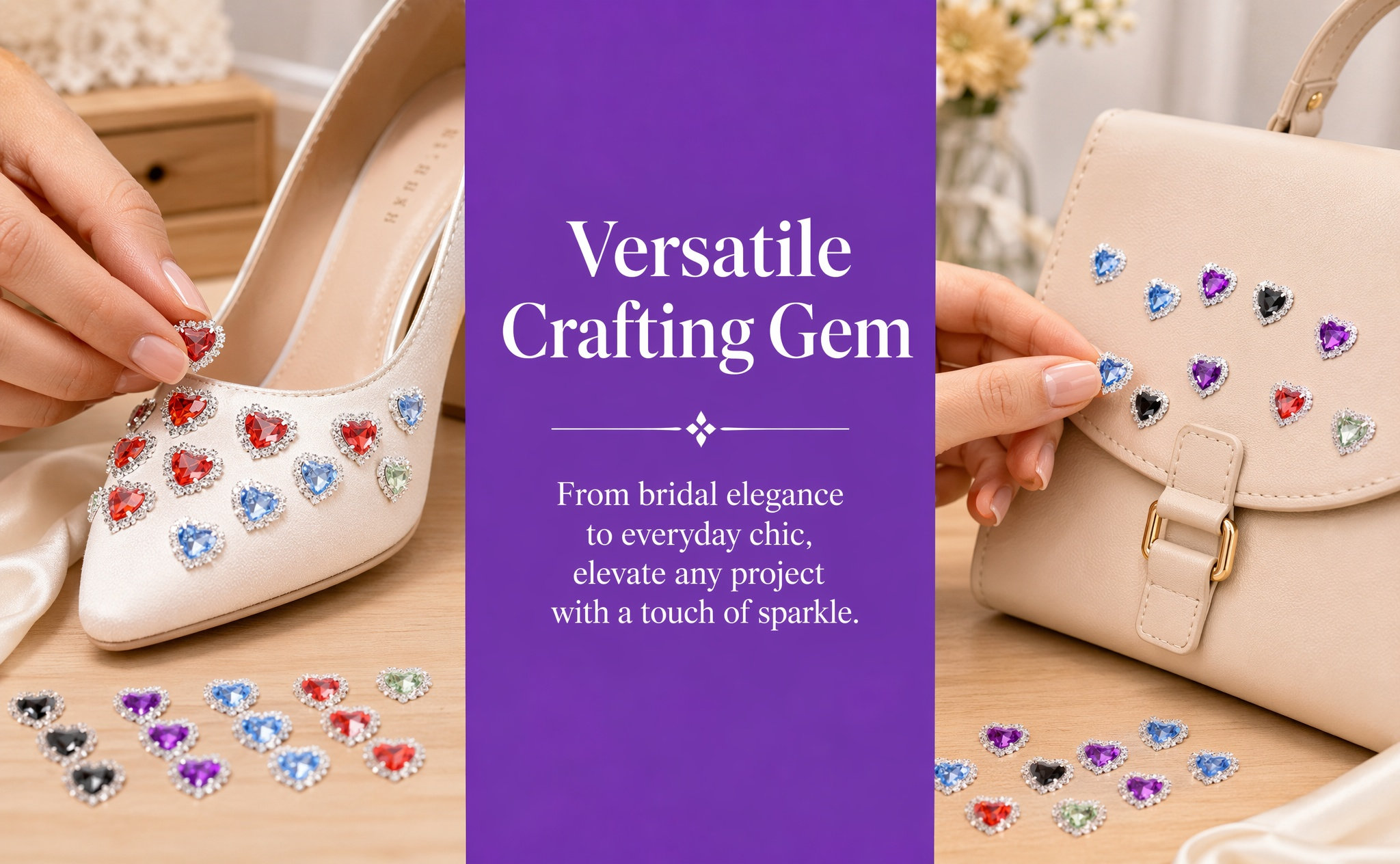 Sew On Rhinestone - 30 buah hiasan berbentuk hati dengan