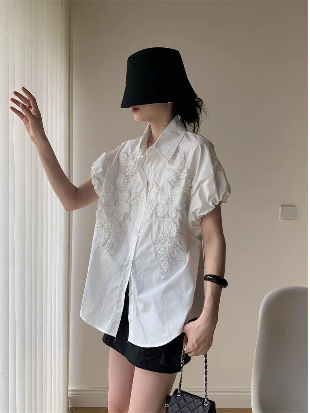 Blus Ukuran Besar Gaya Korea d - Embroidery Embellishments ulasan dan harga