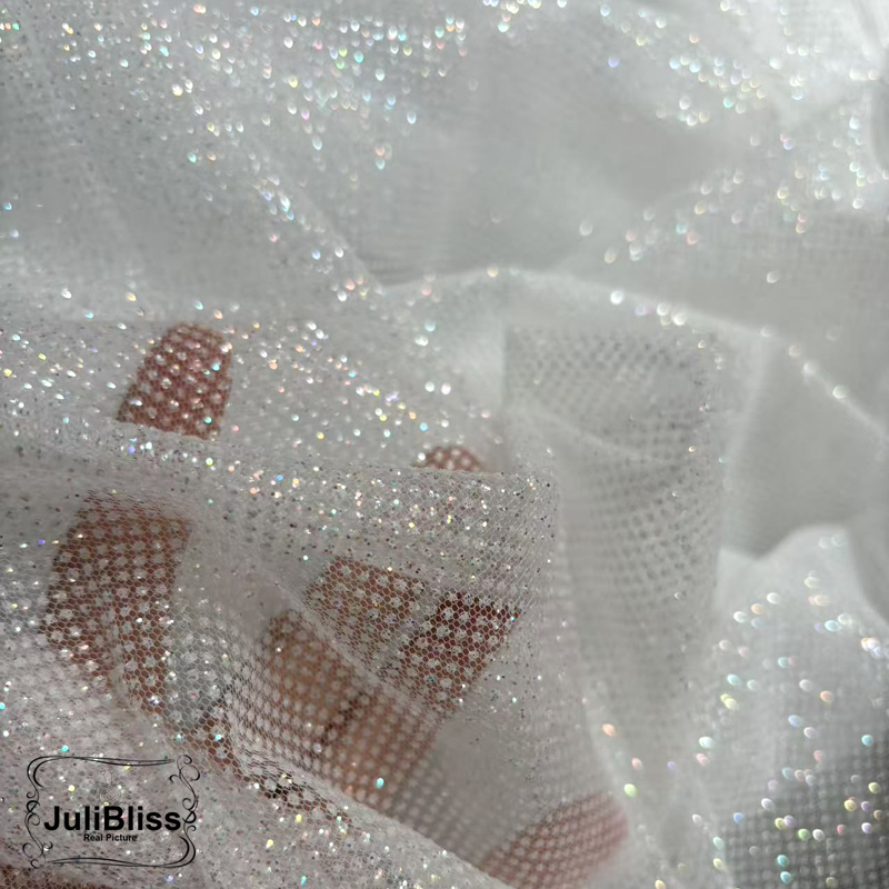 Kain Tulle Glitter Putih Berki - Sequin Fabric Panel ulasan dan harga