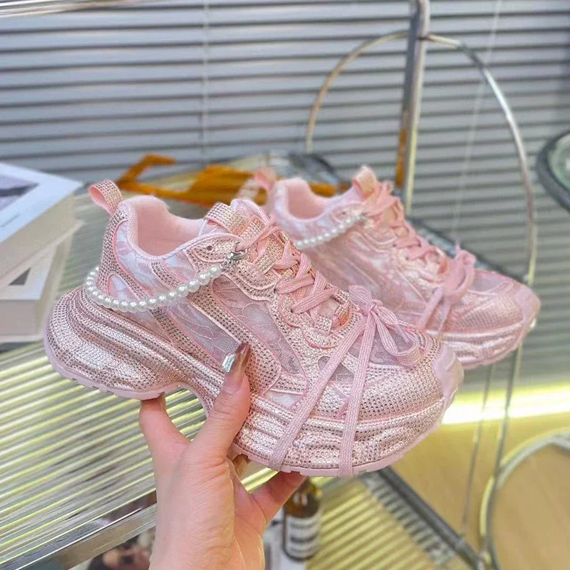 Sepatu Sneakers Wanita Berkual - Crystal Mesh Fabric ulasan dan harga