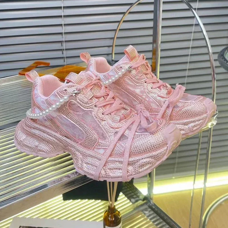 Sepatu Sneakers Wanita Berkual - Crystal Mesh Fabric ulasan dan harga