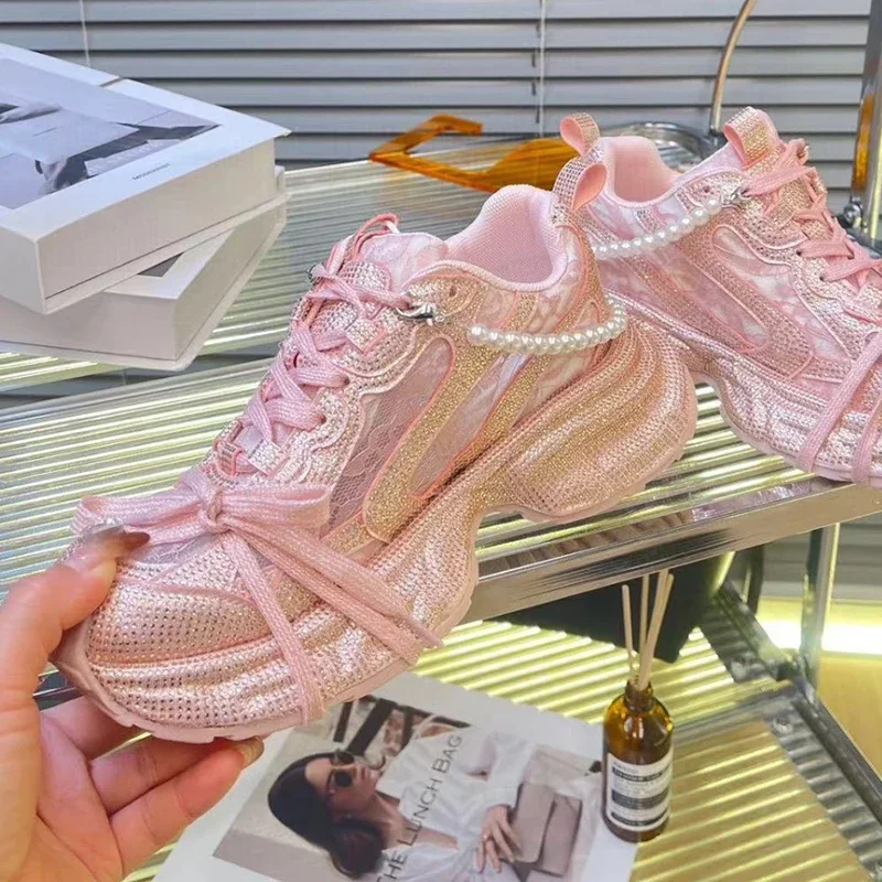 Sepatu Sneakers Wanita Berkual - Crystal Mesh Fabric ulasan dan harga