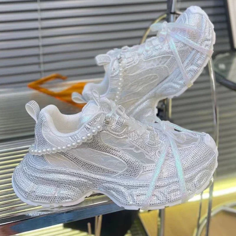 Sepatu Sneakers Wanita Berkual - Crystal Mesh Fabric ulasan dan harga